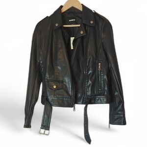 NWT EXPRESS Biker Faux Leather Jacket, Navy Blue, size M